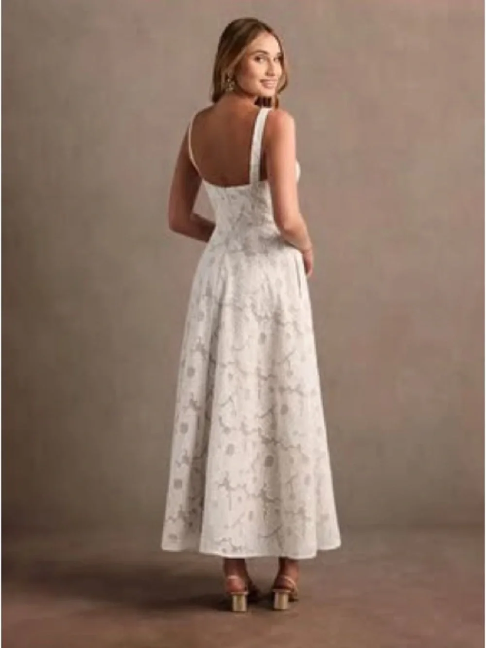 Azazie Lace A-Line Maxi Dress in Light Taupe